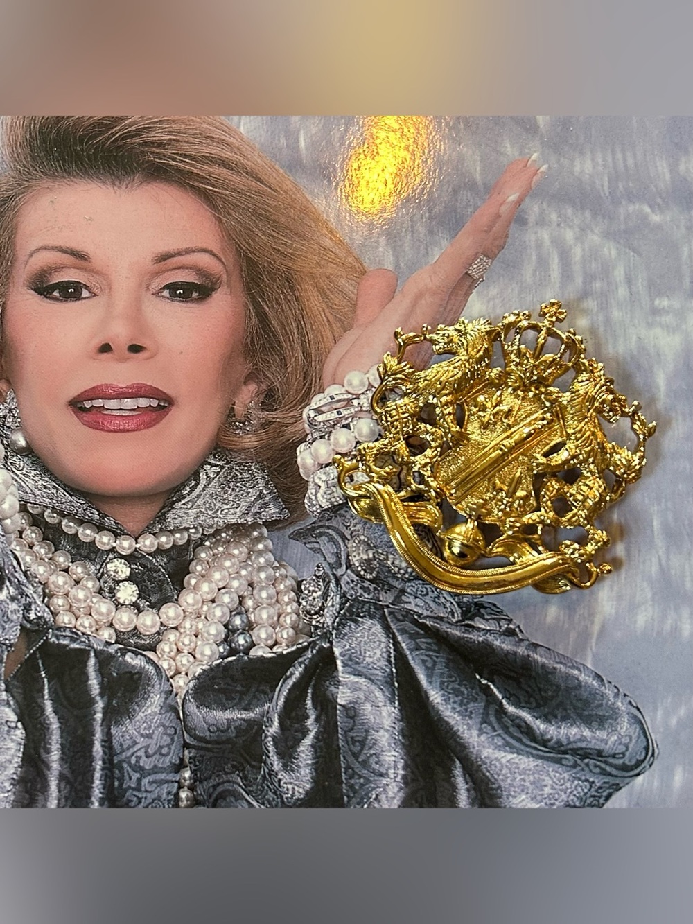 Vintage Joan Rivers Heraldic Crest Brooch RARE Griffins Dragon Lions - Picture 11 of 15